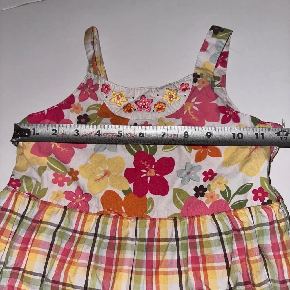 GYMBOREE SUNDRESS sz 7 SLEEVELESS Aloha Sunshine tropical floral & plaid